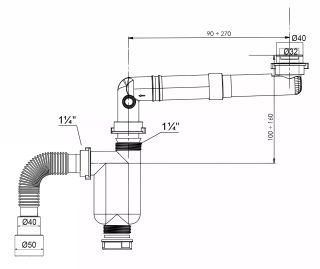 Сифон без выпуска, телескопический, компактный, 32мм-40/50